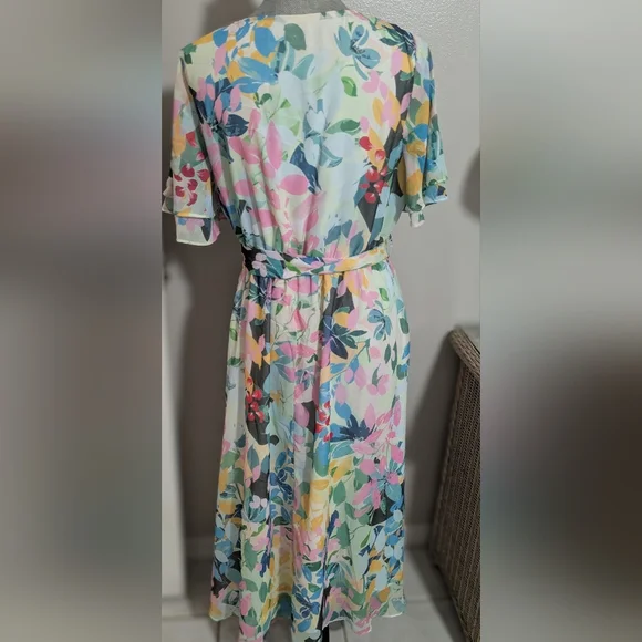 ZESICA Women's 2026 Summer Floral V Neck Midi Dress Boho Short Sleeve High Waist - Picture 4 of 6